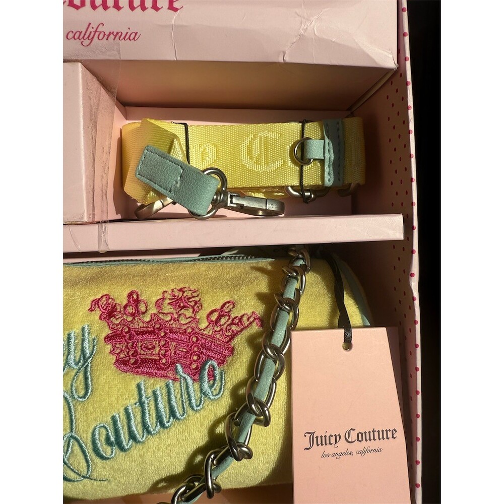 Juicy Couture Barrel Bag Set Womens Small Yellow Pear Crossbody + Pouch - Picture 5 of 6